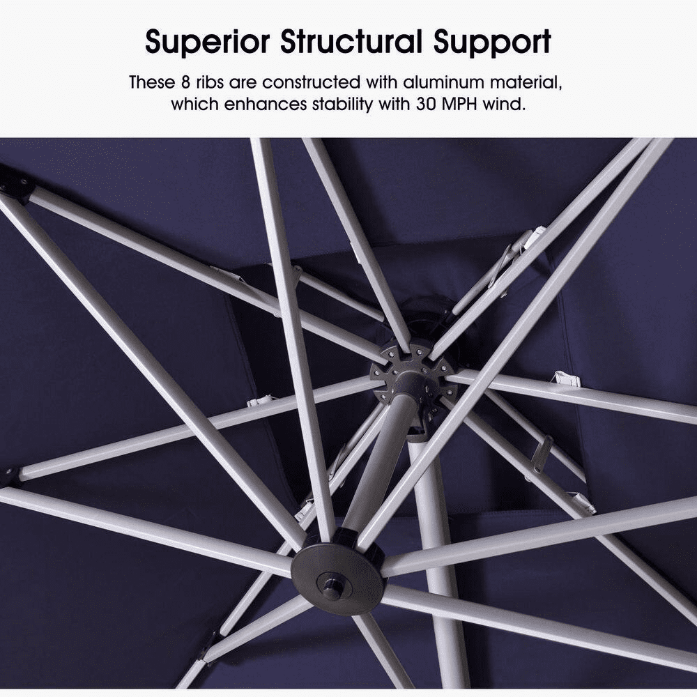 11 Ft. Octagon High-Quality Aluminum Cantilever Outdoor Patio Umbrella with Base, Navy Blue - Image 6