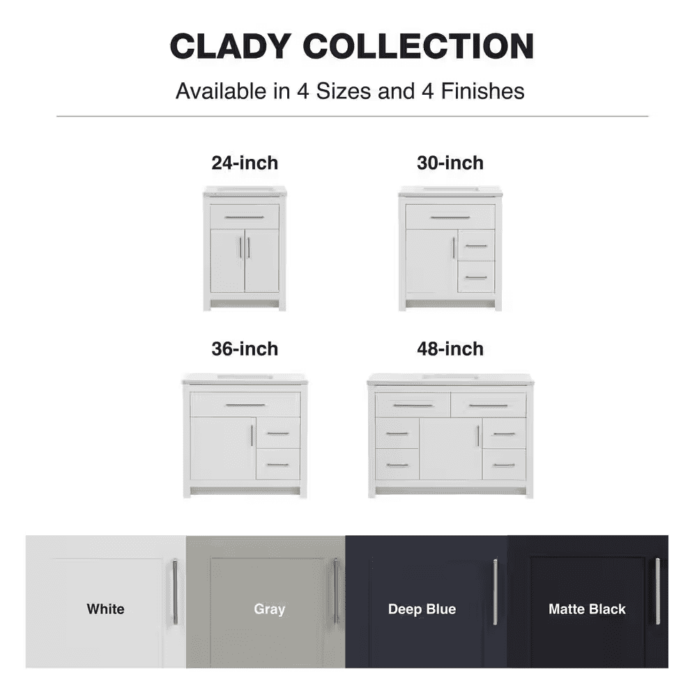 Clady 31 In. Single Sink White Bath Vanity with Silver Ash Cultured Marble Top (Assembled) - Image 15