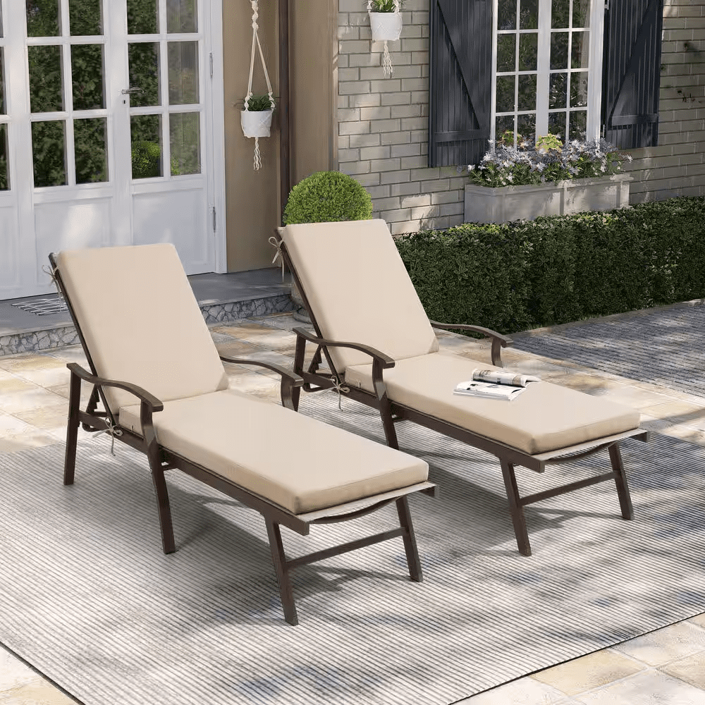20.9 In. X 71.8 In. Outdoor Chaise Lounge Cushion in Beige (2-Pack) - Image 2