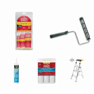 1 In., 1-1/2 In., 2 In. Brush (3-Pack), 9 In. Roller Frame, Sealant, 9 In. Roller Cover (3-Pack) and 4.5 Ft. Ladder
