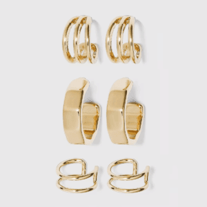 Ear Cuff and Hoop Earring Set 3Pc - a New Day™ Gold: Nickel-Free Metal, Post Closure