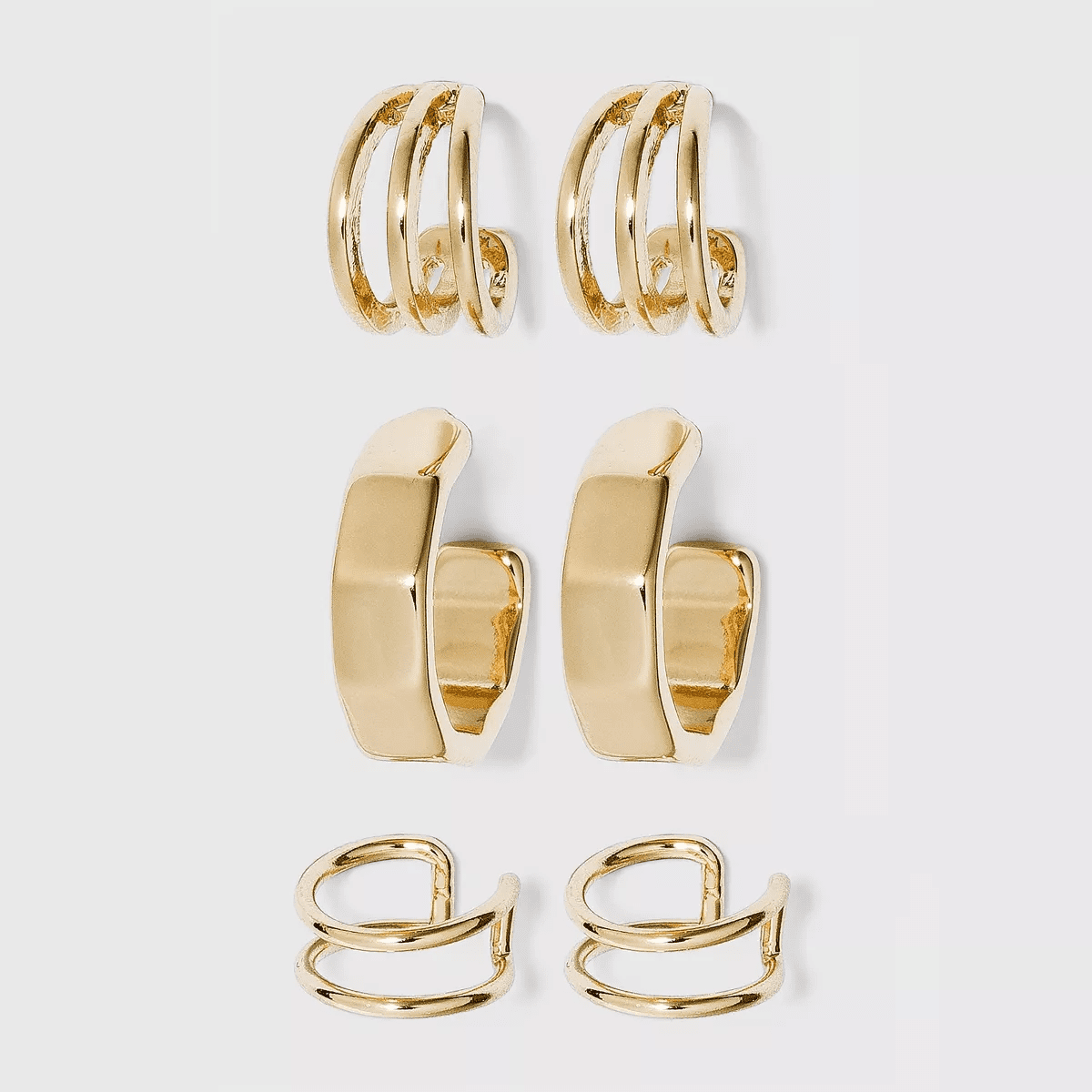 Ear Cuff and Hoop Earring Set 3Pc - a New Day™ Gold: Nickel-Free Metal, Post Closure