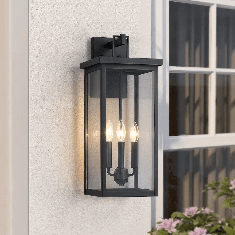 Trevot 3-Light 22.5 In. Large Black Outdoor Wall Lantern Sconce - Image 4