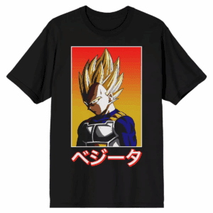 Dragon Ball Z Super Saiyan Vegeta and Kanji Black Graphic Tee