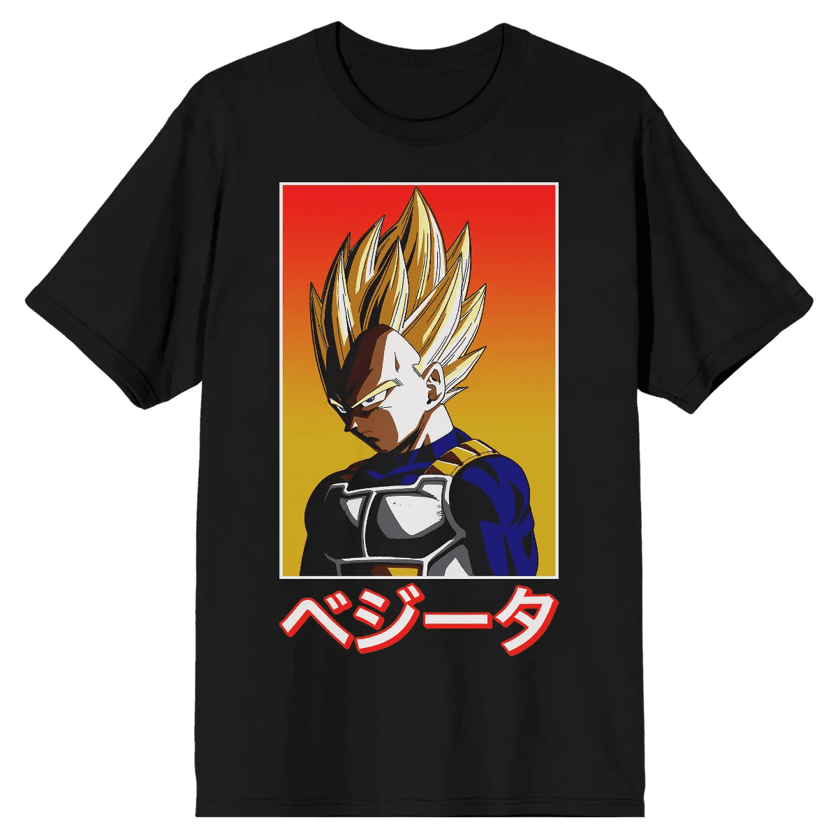 Dragon Ball Z Super Saiyan Vegeta and Kanji Black Graphic Tee
