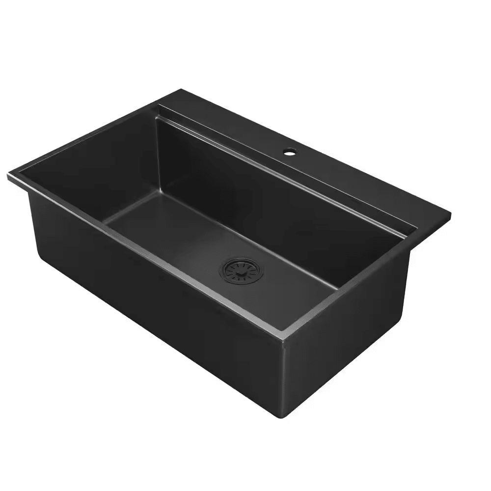 Workstation 33 In. 1-Hole Drop-In Quartz Composite Single Bowl Kitchen Sink in Matte Black with Accessories - Image 10