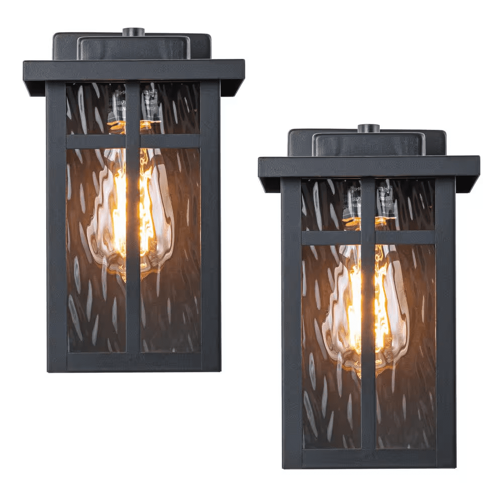 Matte Black Outdoor Hardwired Wall Lantern Sconces with Water Glass, No Bulbs Included (2-Pack) - Image 7