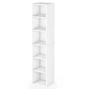 Eulas 71 In. Tall White Engineered Wood 6-Shelf Narrow Bookcase, Corner Bookshelf Cube Display Shelf for Small Space