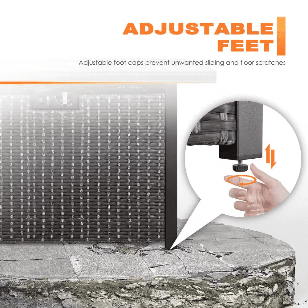 Brown 43 In. 50000 BTU Rectangular Wicker Aluminum Propane Gas Outdoor Fire Pit Table with Removable Lid Fire Glass - Image 9