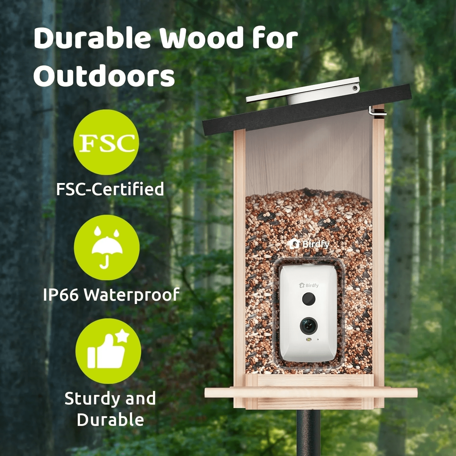 Smart Bird Feeder with Camera, Bird Watching Camera with Solar Panel, AI Identify 6000+ Species, Eco-Friendly Wooden, Ideal Gift, Ebony - Image 6