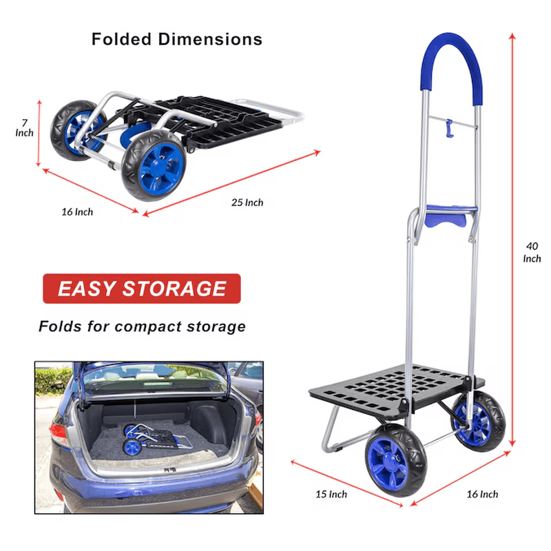 200-Lbs. Capacity 2 -Wheel Blue Steel Dolly - Image 3