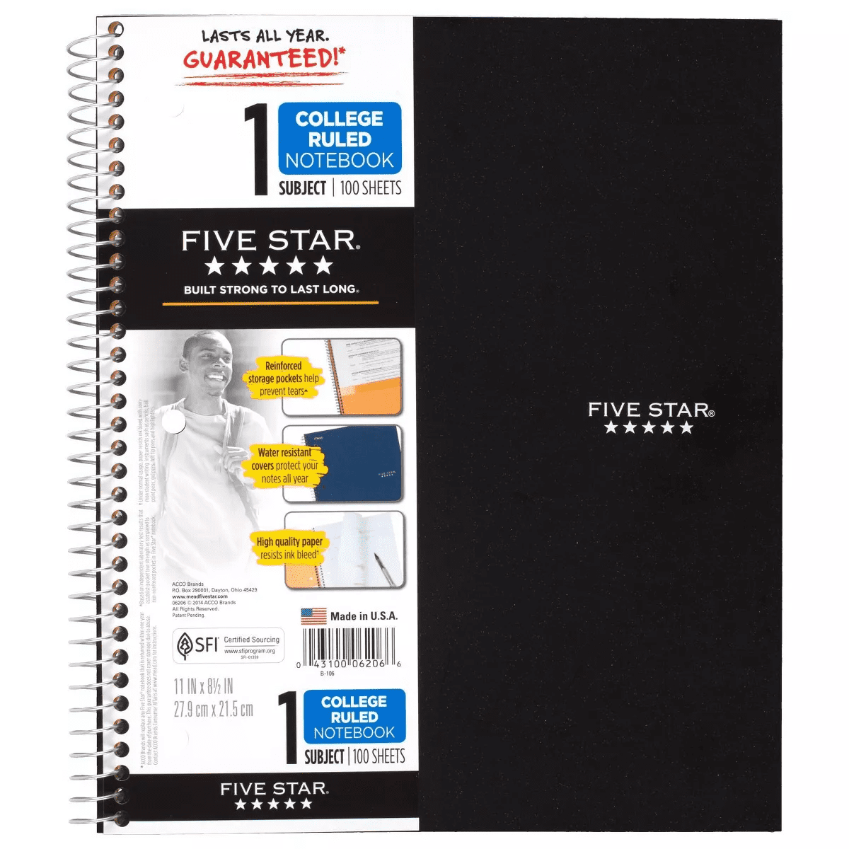 Five Star 1 Subject 100Pg College Ruled Spiral Notebook (Colors May Vary): School Supplies, Perforated, 3 Hole Punched - Image 8
