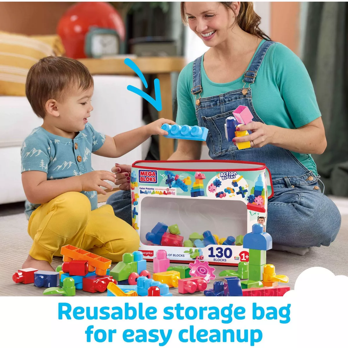 MEGA BLOKS First Builders Big Bag of Blocks Toy Blocks with Storage Bag - 130Pc - Image 6