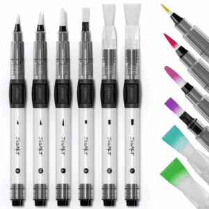 Water Brush Pens 6-Pack Leak-Proof Refillable Watercolor Pens for Acrylic and Gouache Painting - Includes Pointed & Flat Tip Styles - Portable Water Brushes for Artists, Beginners