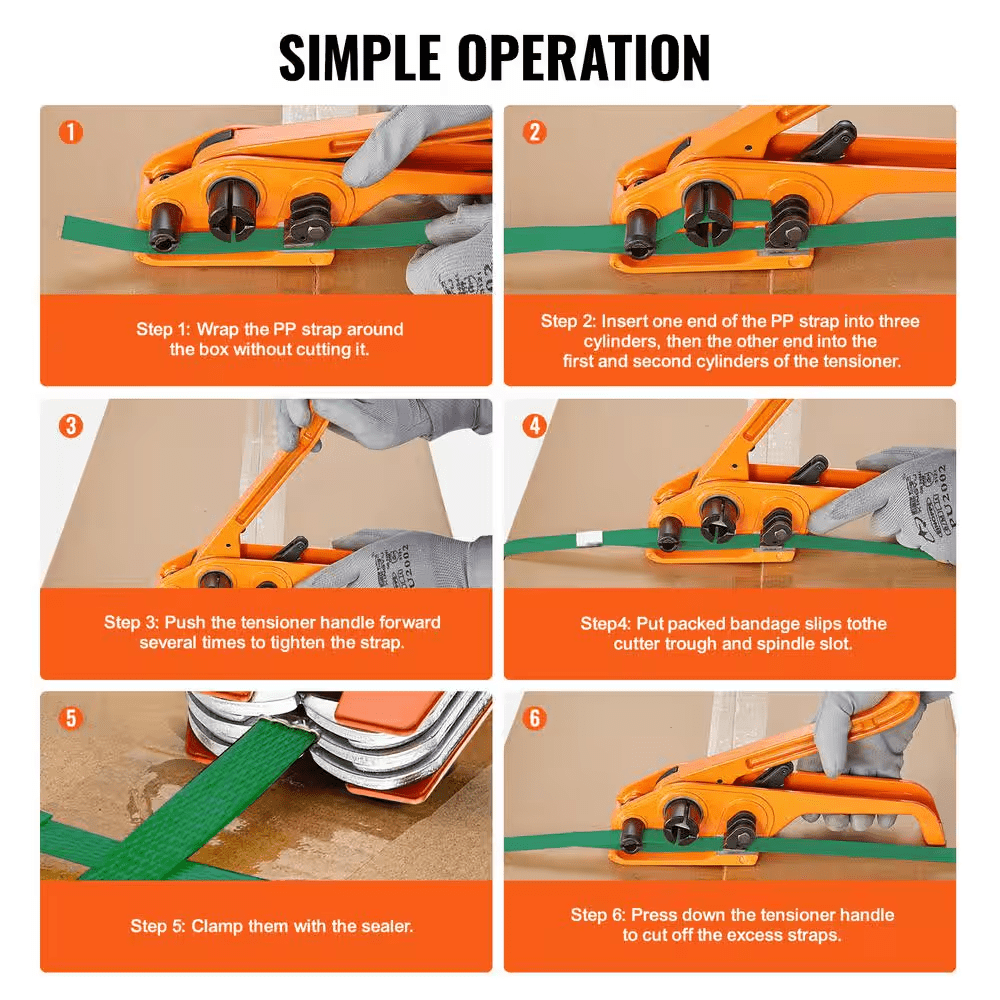 Packaging Strapping Banding Kit with Strapping Tensioner Tool, Banding Sealer Tool, 1000 Ft. PET Band, 300 Metal Seals - Image 6