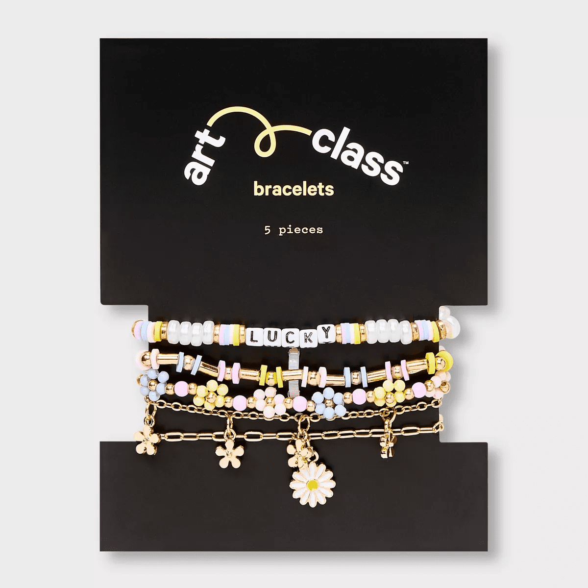 Girls' 5Pk Daisies Bracelet - Art Class™: Beaded, Chain, Stretch, Lobster Claw Clasp, 6.5" Length - Image 2