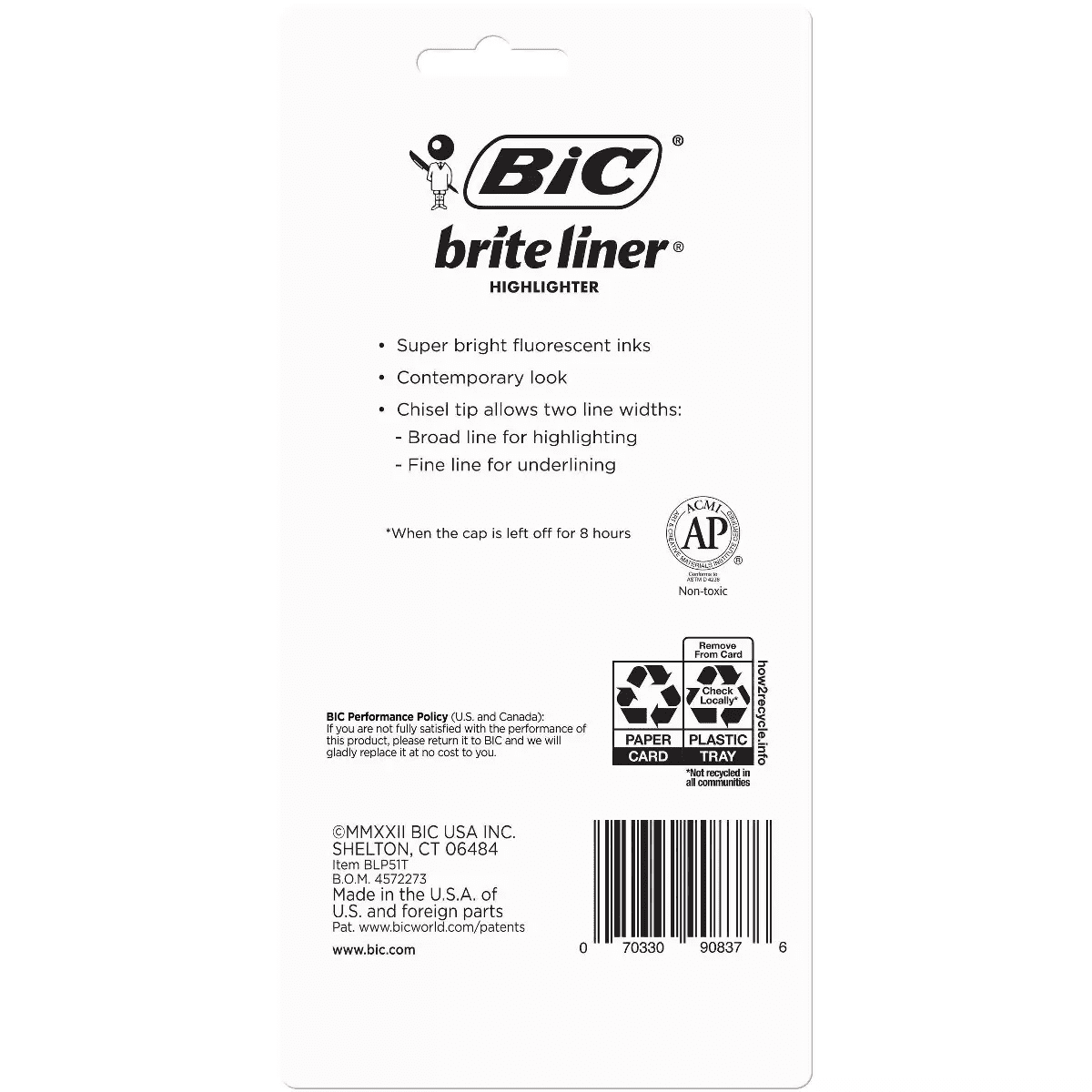 Bic 5Pk Highlighter Brite Liner Assorted: Medium Point, Multicolored Ink, Art & Office Supplies, Highlighters for School - Image 9