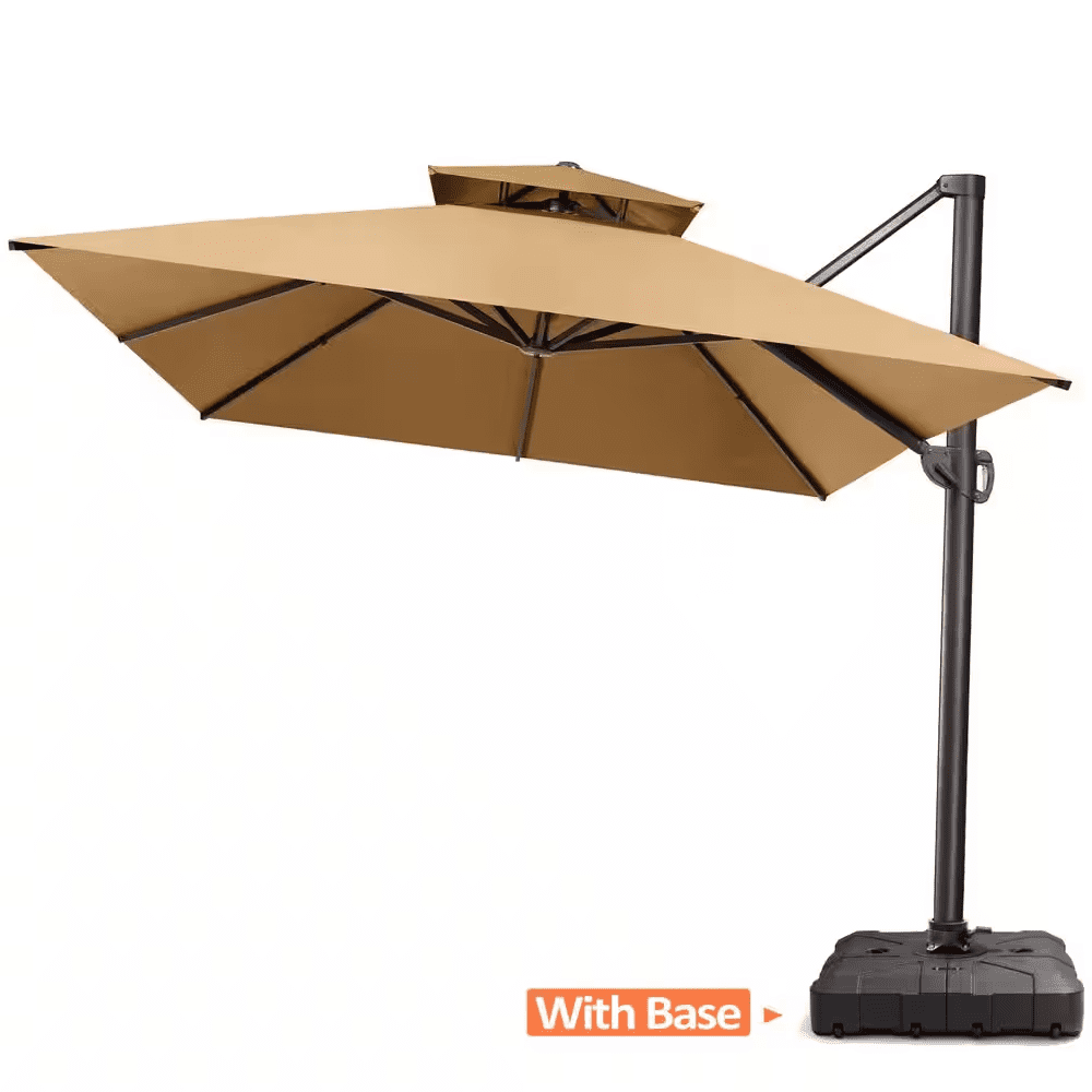 10 Ft. X 13 Ft. Heavy Duty Aluminum Cantilever Offset Tiltable 360° Rotation Patio Umbrella in Tan and Umbrella Base - Image 4