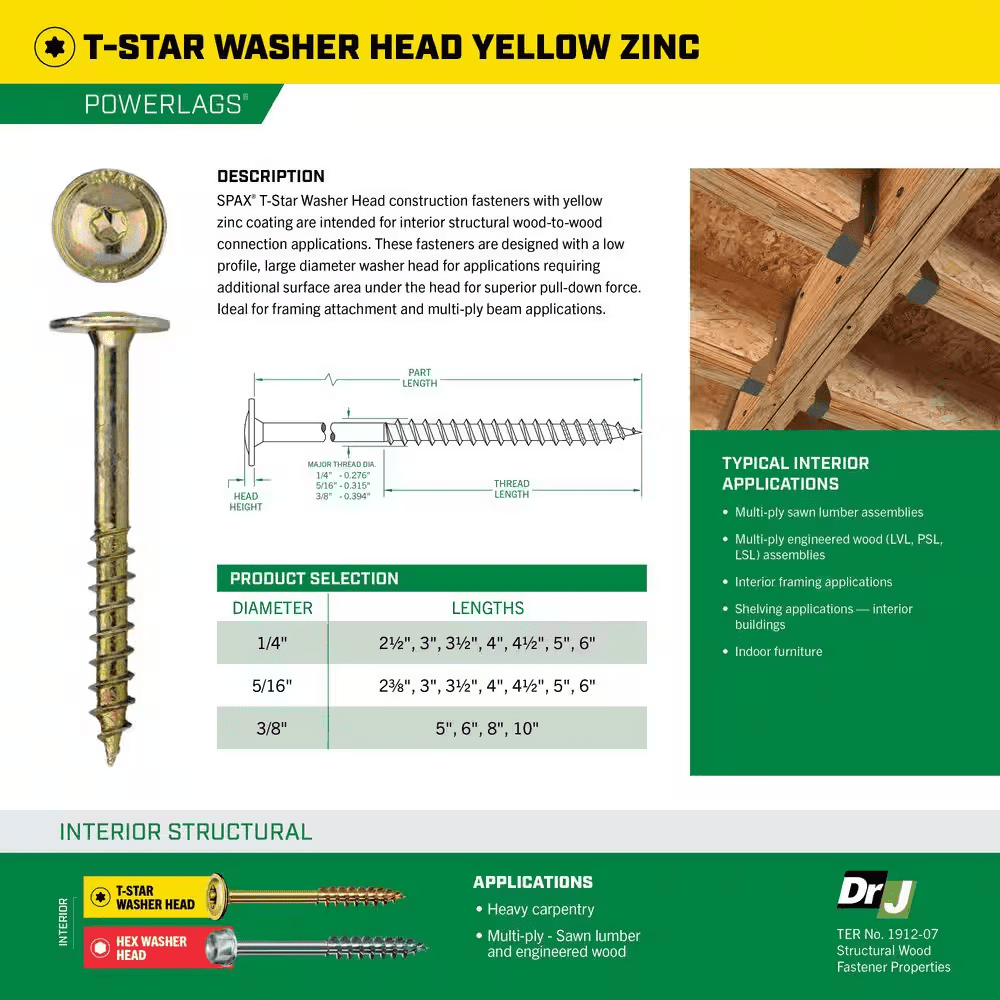 1/4 In. X 3 In. Interior Washer Head Structural Wood Lag Screws Powerlags Torx T-Star (50 Each) Bit Included - Image 3