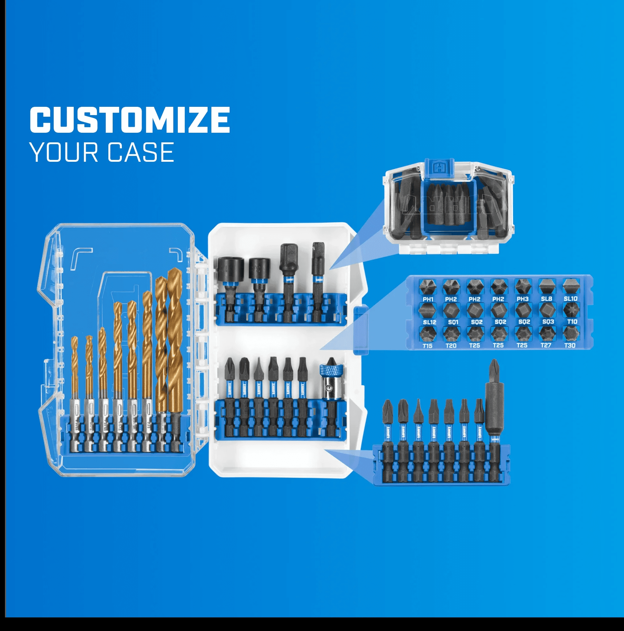 175-Piece Assorted Drill and Drill Bit Set Wood/Metal/Pvc, Customizable Modular Storage Case - Image 3