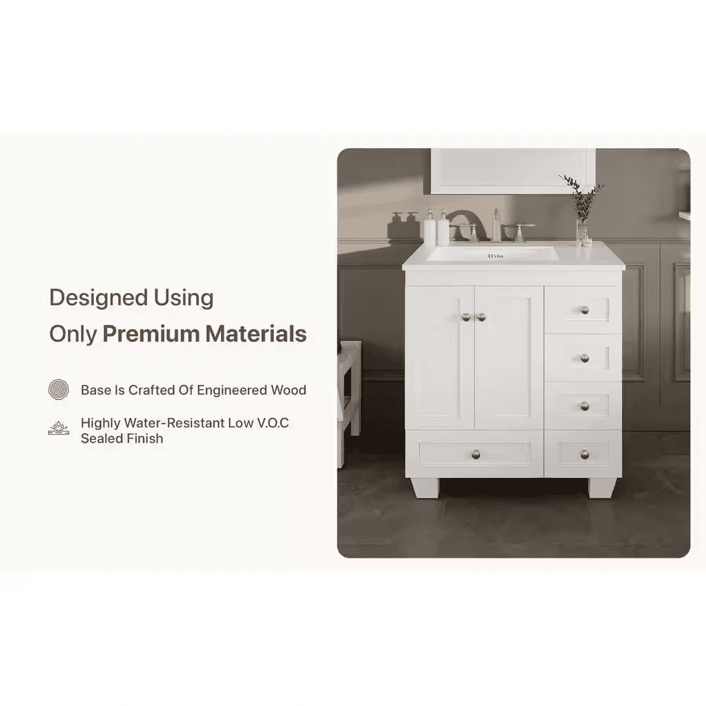 Acclaim 30 In. Single Sink White Bath Vanity with White Carrara Quartz Top (Assembled) - Image 9