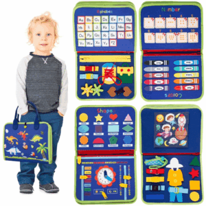 Felt Busy Board, Educational Toddler Toy for 1 2 3 4 Year Old, Montessori Toy for Autism, Travel Toy for Plane Car, Gift for Girls & Boys, Blue,