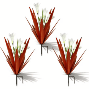 Metal Agave Plant Outdoor Decoration Outdoor Garden Decoration Yard Art Plant (3 Big White Lilies)