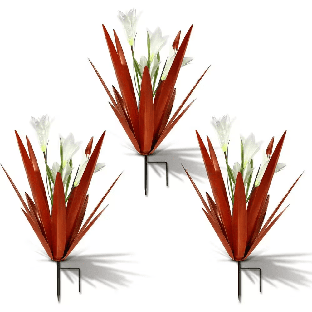 Metal Agave Plant Outdoor Decoration Outdoor Garden Decoration Yard Art Plant (3 Big White Lilies)