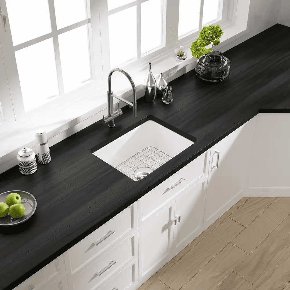 Oslo 24 In. Undermount Single Bowl White Ceramic Kitchen Sink with Bottom Grid and Basket Strainer - Image 14