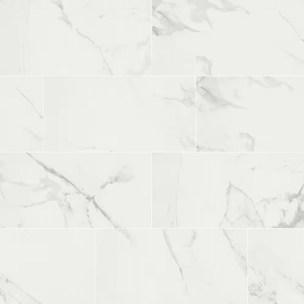 Carrara White Marble Look Polished Porcelain Tile, 12 In. X 24 In. Floor and Wall (16 Sq. Ft. /Case)