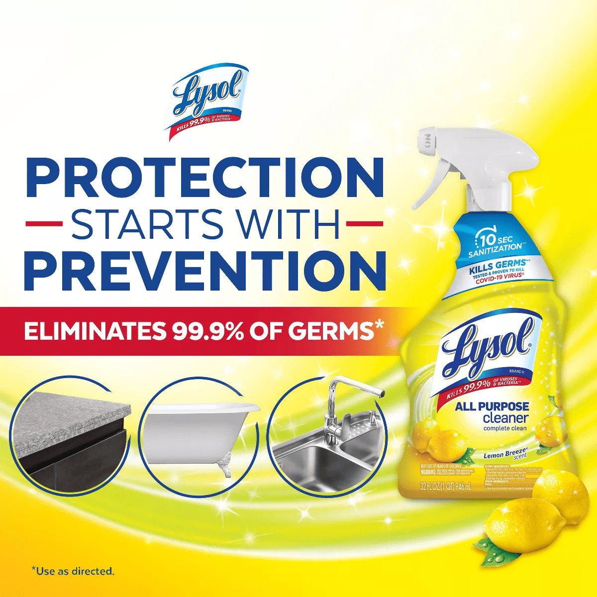 Lysol Lemon Breeze Scented All Purpose Cleaner & Disinfectant Spray - 32 Fl Oz - Image 5