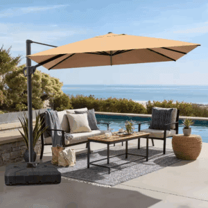 11 Ft. X 9 Ft. Rectangular Outdoor Cantilever Patio Umbrella in Tan Brown with 260 Lbs. Base Stand