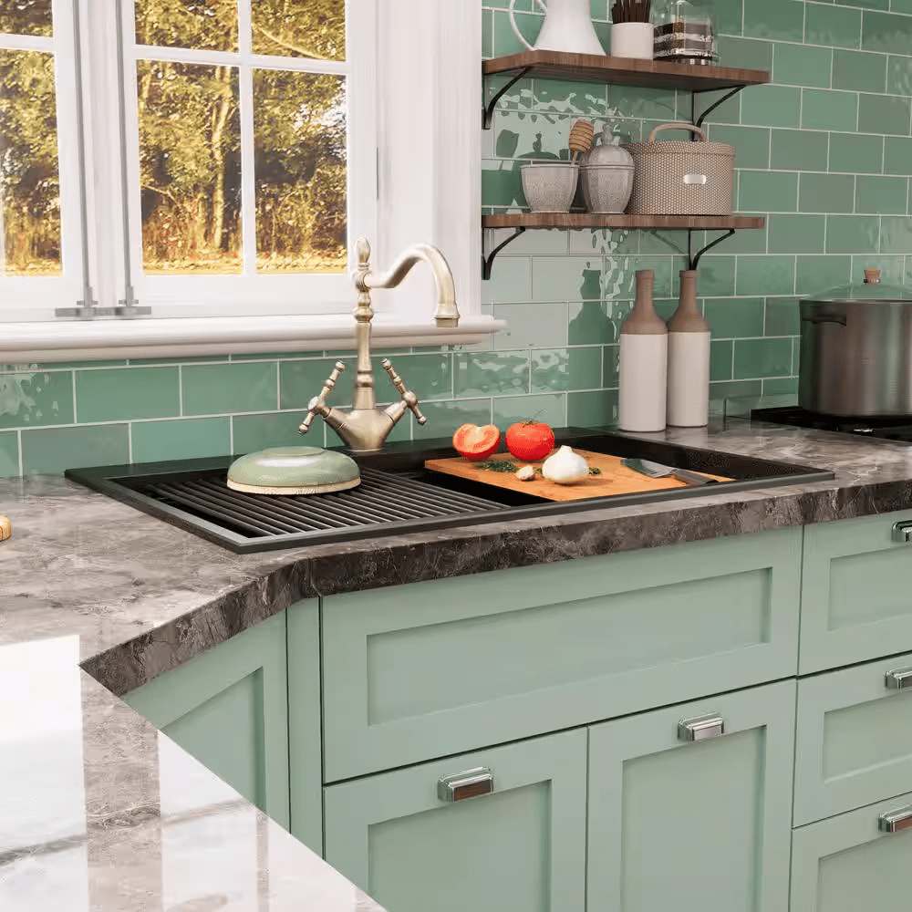 Workstation 33 In. 1-Hole Drop-In Quartz Composite Single Bowl Kitchen Sink in Matte Black with Accessories - Image 13