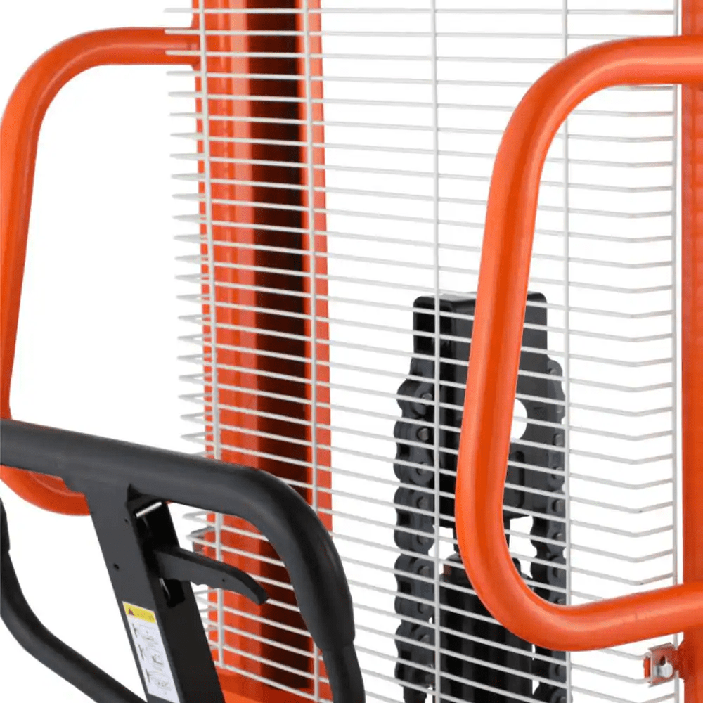 2200 Lbs. Fixed Legs Manual Pallet Stacker 63 In. Max Lifting Hand Pallet Stacker with Adjustable Forks Orange - Image 5
