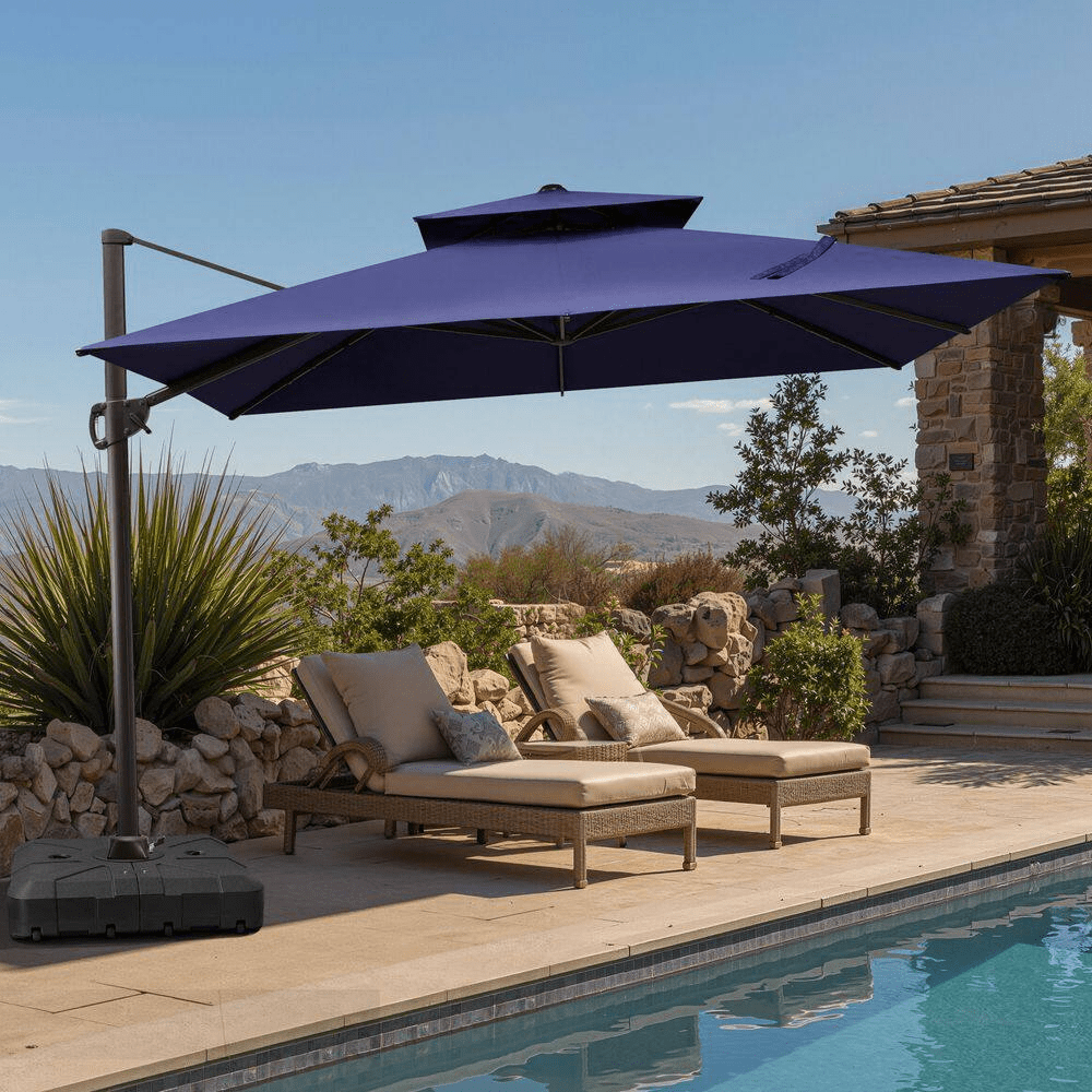 10 Ft. X 10 Ft. Double Top Cantilever Patio Umbrella in Navy Blue with 260 Lbs. Base Stand - Image 2