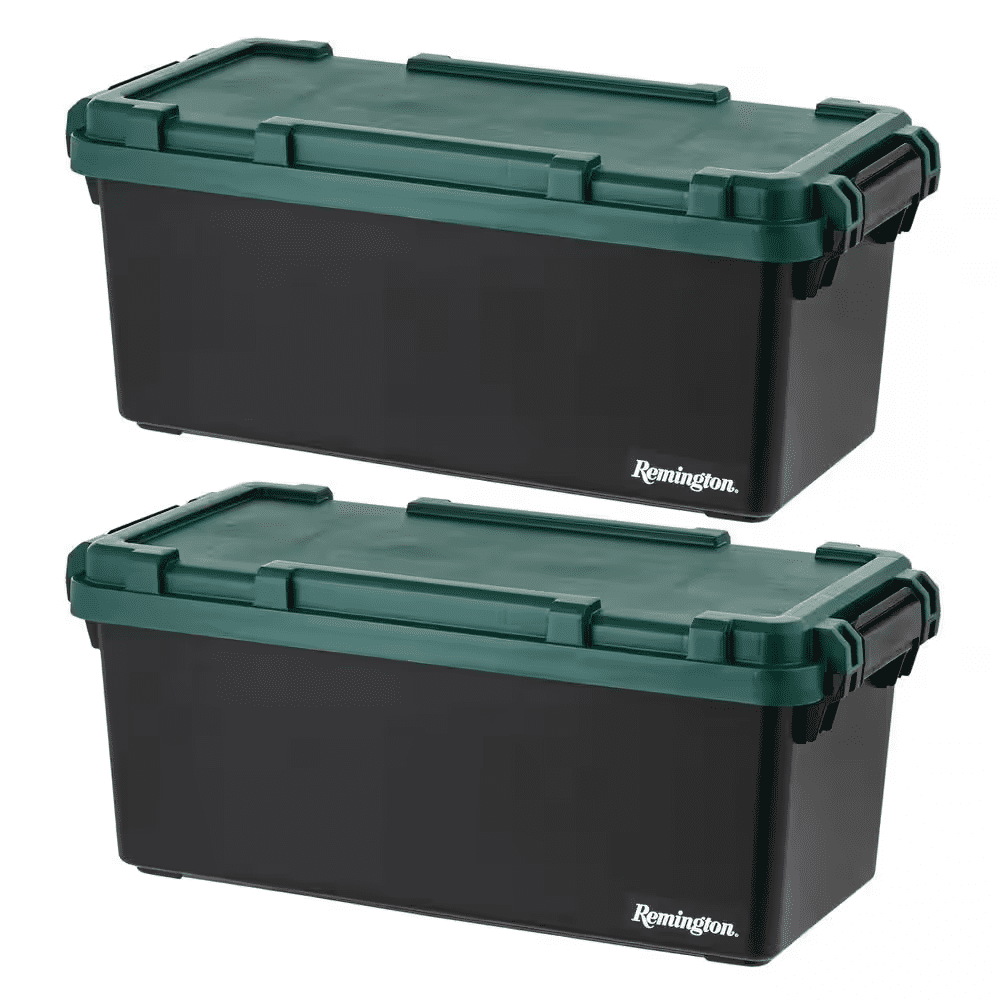 15 Gal. Remington Heavy Duty Trail Box, Stackable Storage Bin with Latching Lids, Black, (2-Pack)