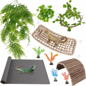 Bearded Dragon Tank Accessories, Include Reptile Mat Hammock Plants Bridge Jungle Climber Vines Terrarium Decorations for Bearded Dragon Lizard Snake