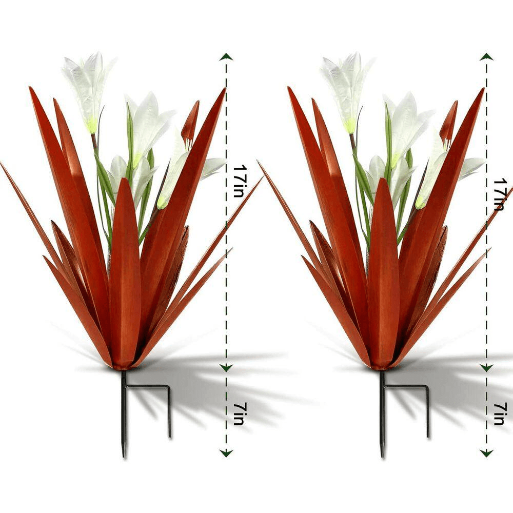 Metal Agave Plant Outdoor Decoration Outdoor Garden Decoration Yard Art Plant (2 Big White Lilies) - Image 2