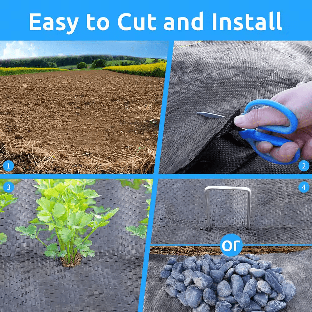 6 Ft. X 300 Ft. Weed Barrier Landscape Fabric with U-Shaped Securing Pegs, Heavy-Duty Block Gardening Mat Weed Control - Image 8