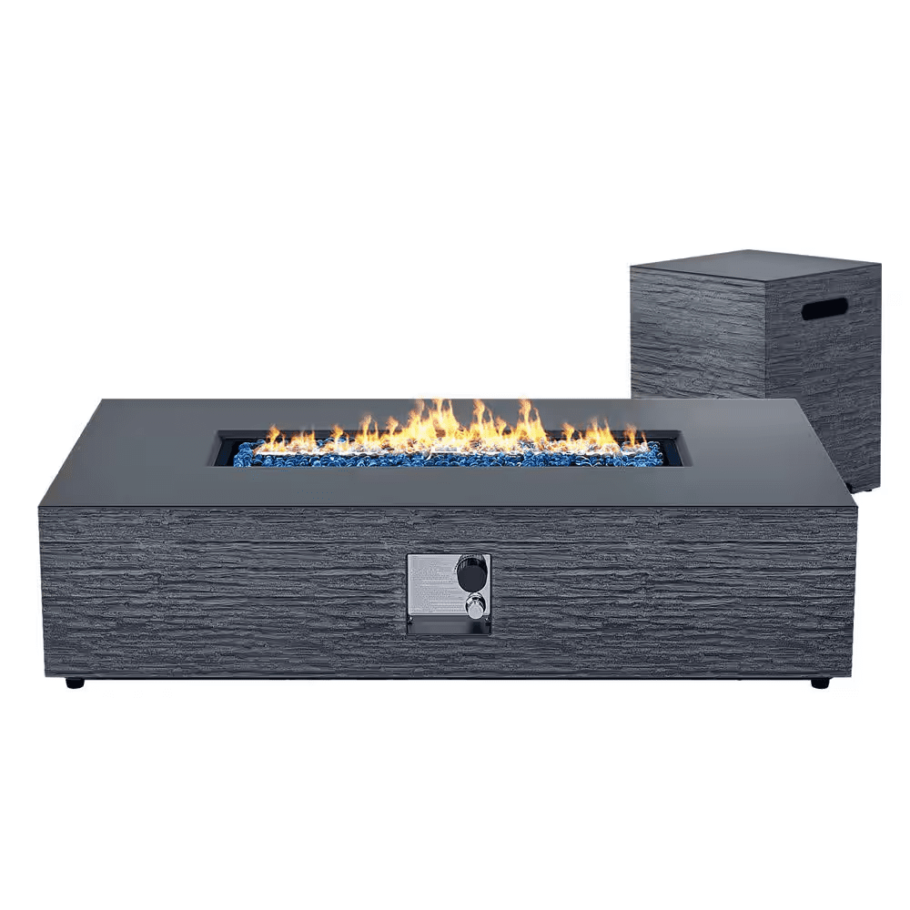 56 In. Rectangular Outdoor Magnesium Oxide Dark Gray Fire Pit Table with Gas Tank Cover - Image 2