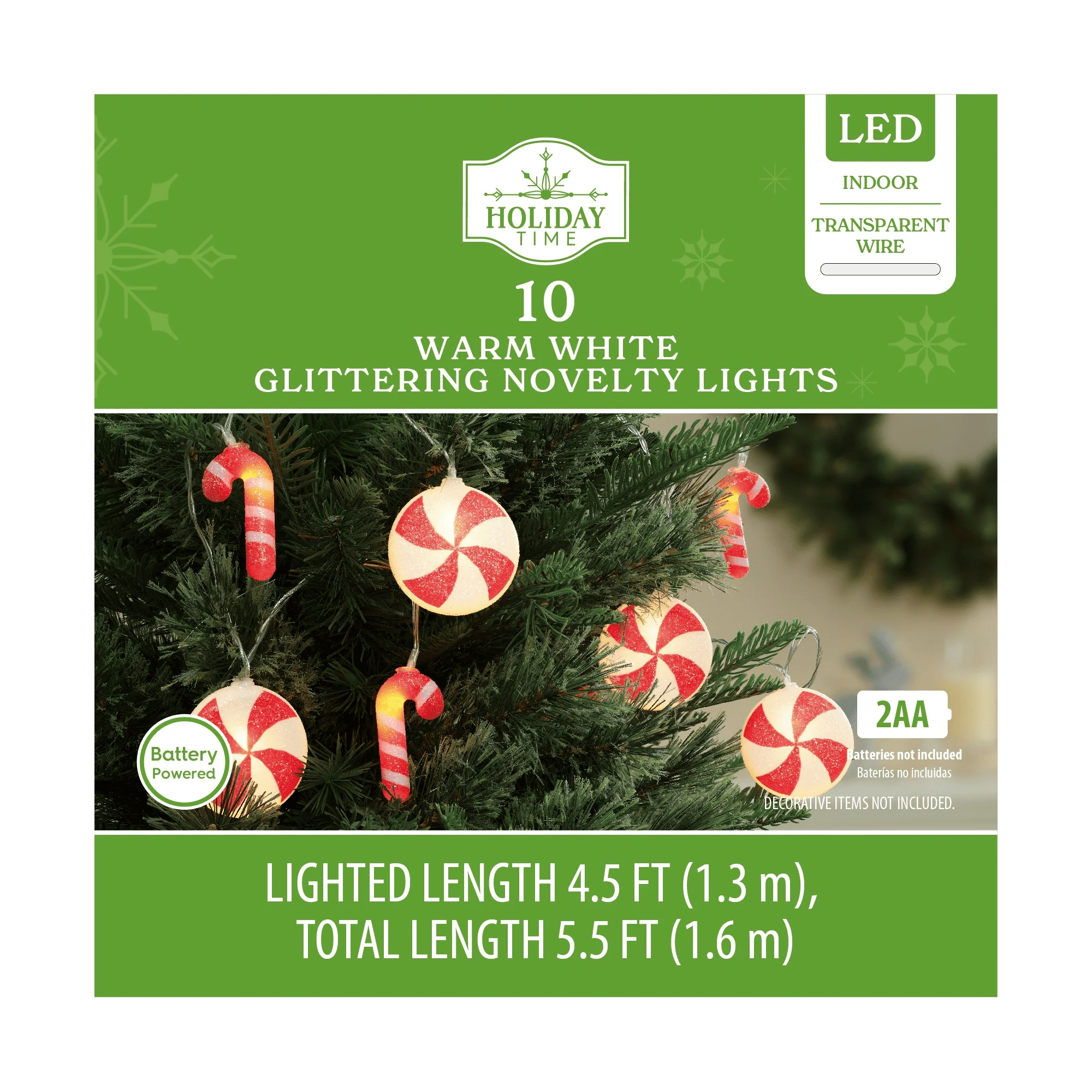 Indoor 10-Count Battery-Operated LED Glittering Candy Cane Novelty Christmas String Lights, Warm White, 4.5', by - Image 6