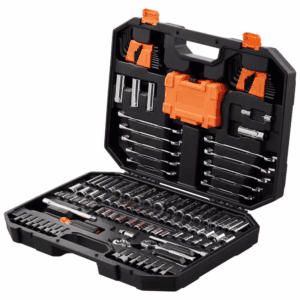 145 Pcs Mechanics Tool Set, 1/4 In. & 3/8 In. Drive Deep/Standard Sockets, SAE & Metric, Wrenches, Bits, Case