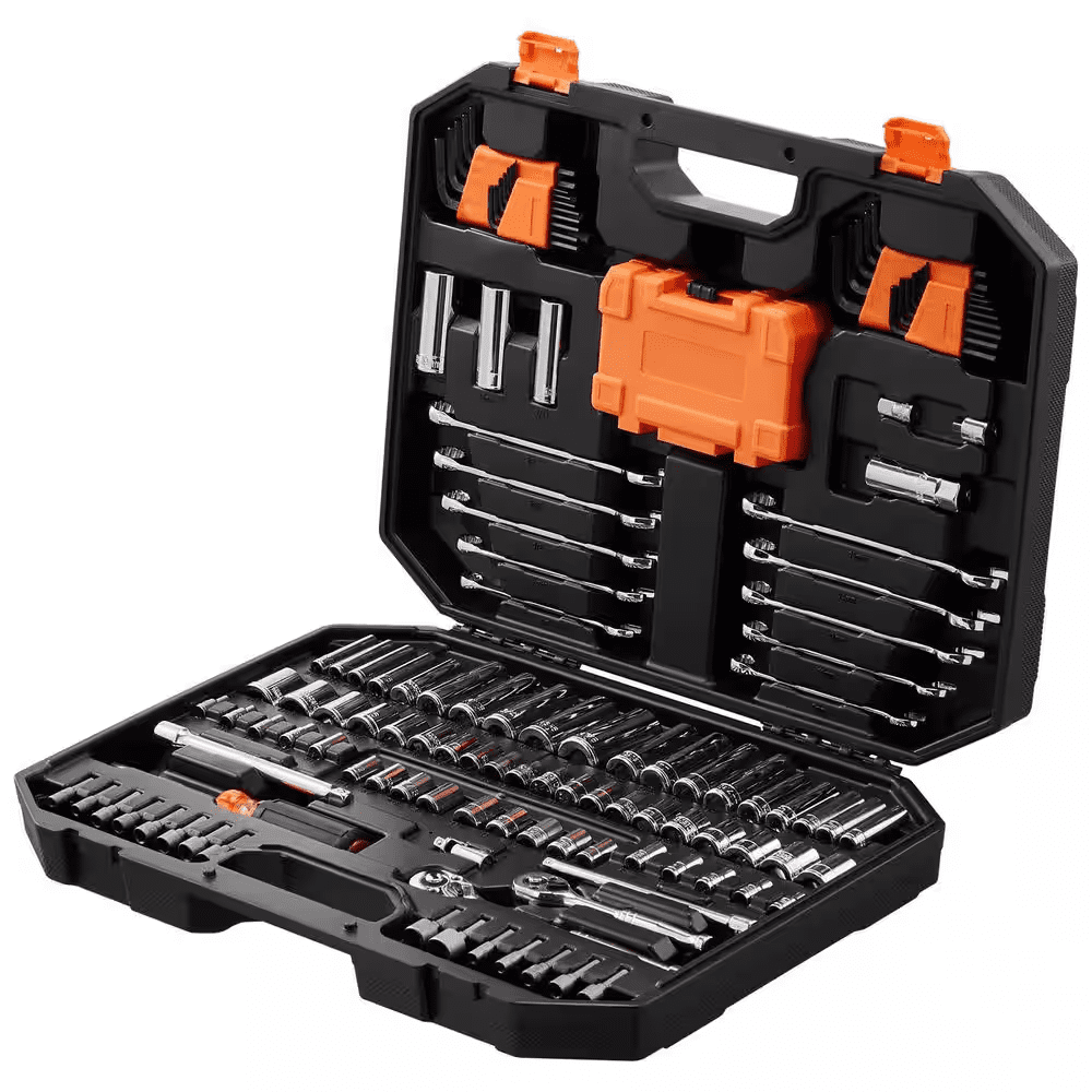 145 Pcs Mechanics Tool Set, 1/4 In. & 3/8 In. Drive Deep/Standard Sockets, SAE & Metric, Wrenches, Bits, Case