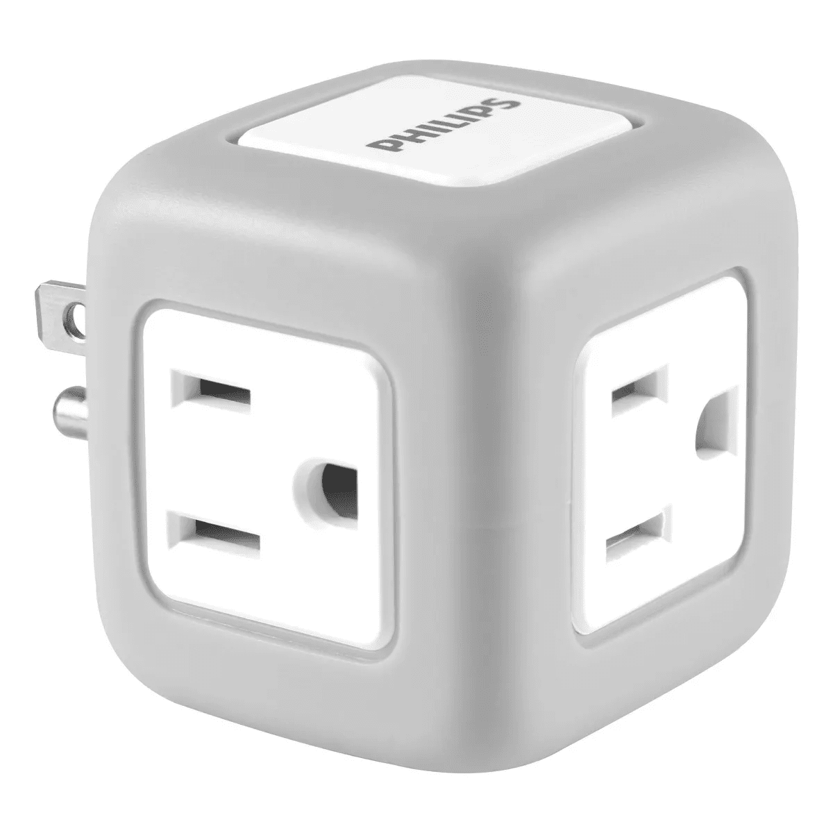 Philips 3-Outlet Grounded Cube Tap with Surge Protection - Gray: Outlet Extender Adapter
