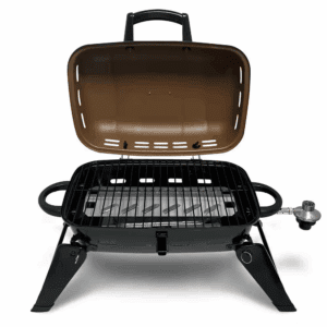 Tabletop Portable Propane Grill in Tan Brown with Temperature Control Knob