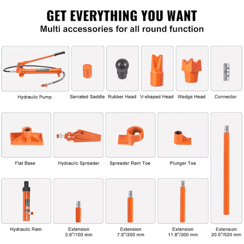 Orange 12-Ton Steel Hydraulic Jack Kit - Image 5