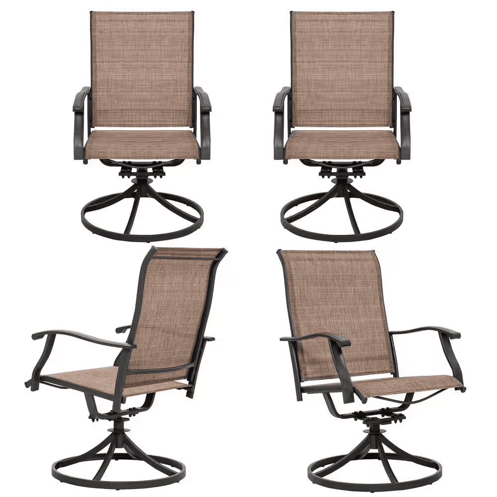 5-Piece Steel Sling Outdoor Patio Dining Set with Square Table and Swivel Dining Chairs in Brown - Image 7