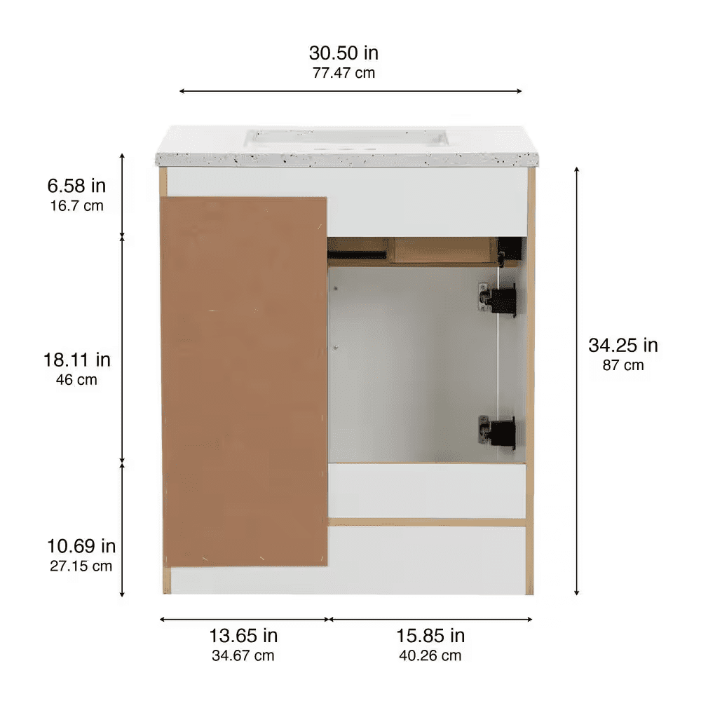 Clady 31 In. Single Sink White Bath Vanity with Silver Ash Cultured Marble Top (Assembled) - Image 10