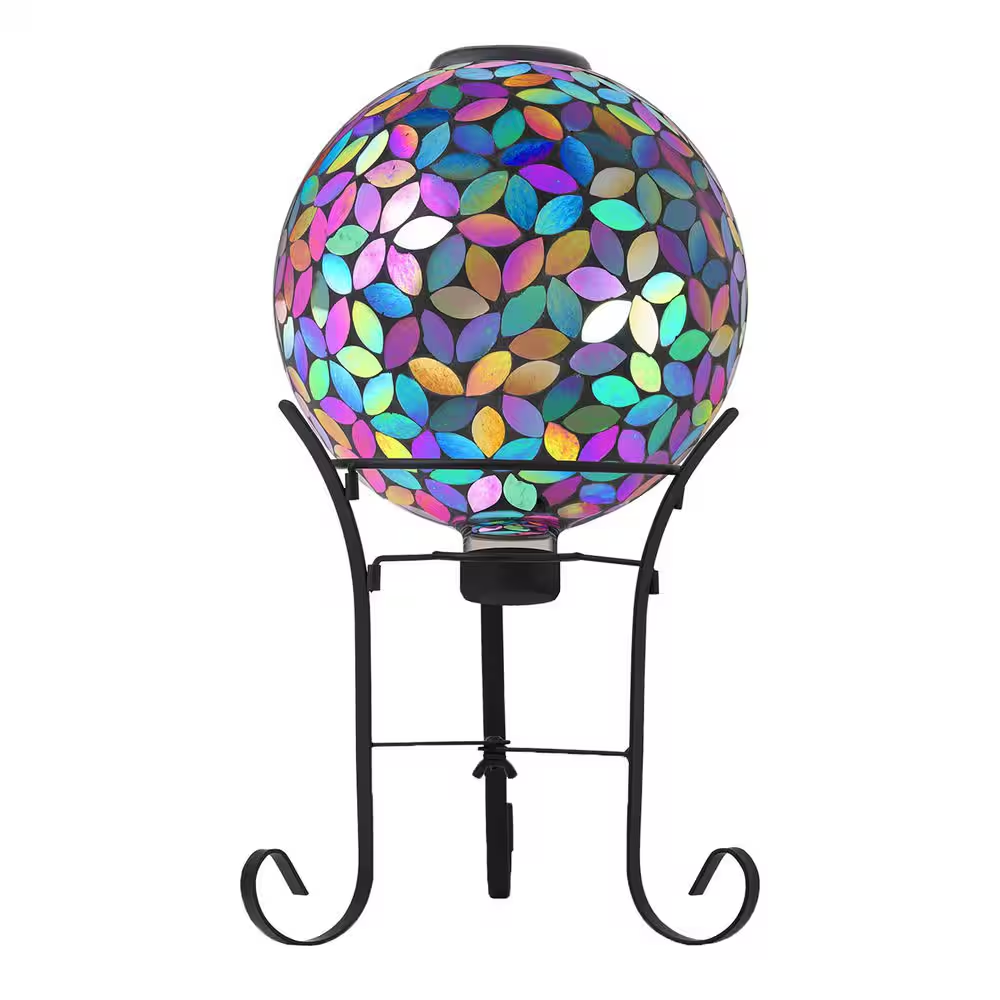 Indoor/Outdoor Glass Solar Powered Mosaic Gazing Globe Yard Decoration, 10 In., Purple - Image 3