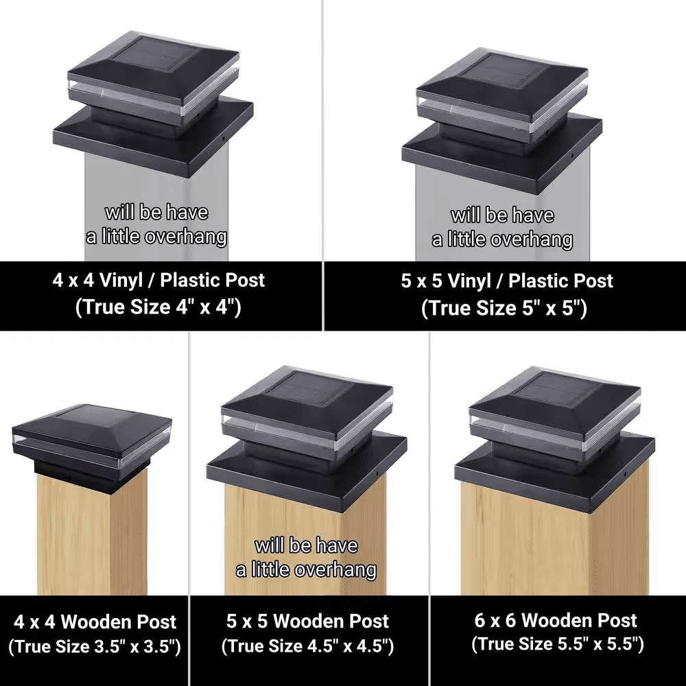 Outdoor Decorative Solar Post Lights, Warm White SMD LED Lighting for Patio 4X4,5X5 or 6X6 Wooden Post, Black (8-Pack) - Image 5